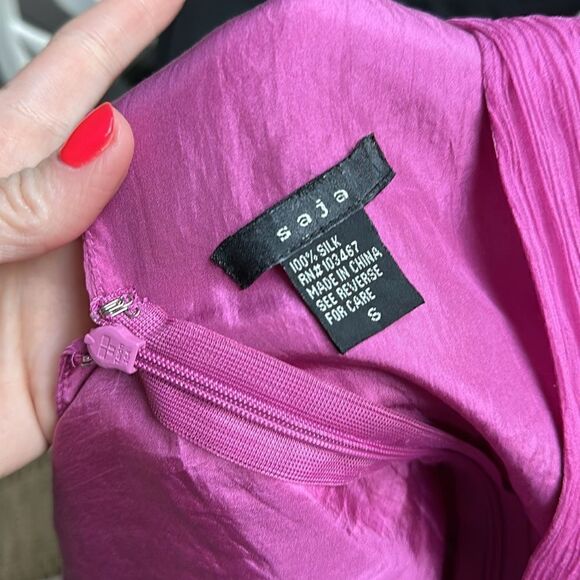 Saja Magenta Haze Y2K Silk Ruffle Tie Vintage Sleeveless Blouse - Picture 7 of 7